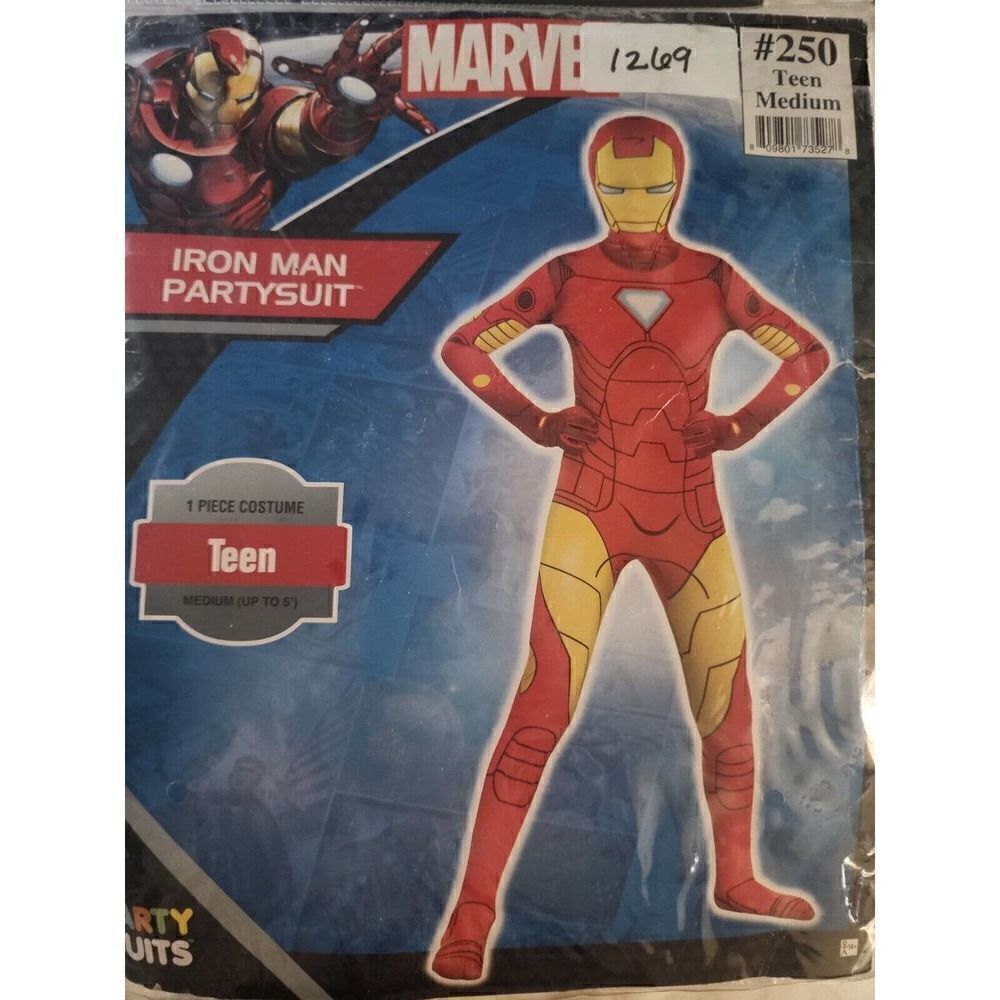 Marvel IRON MAN PartySuit 1 pc Full Body Suit with Mask Costume Teen M up to 5'